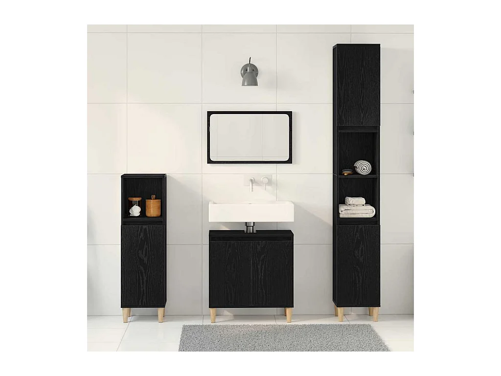 Badkamermeubelset met opbergruimte 3-delig Zwart