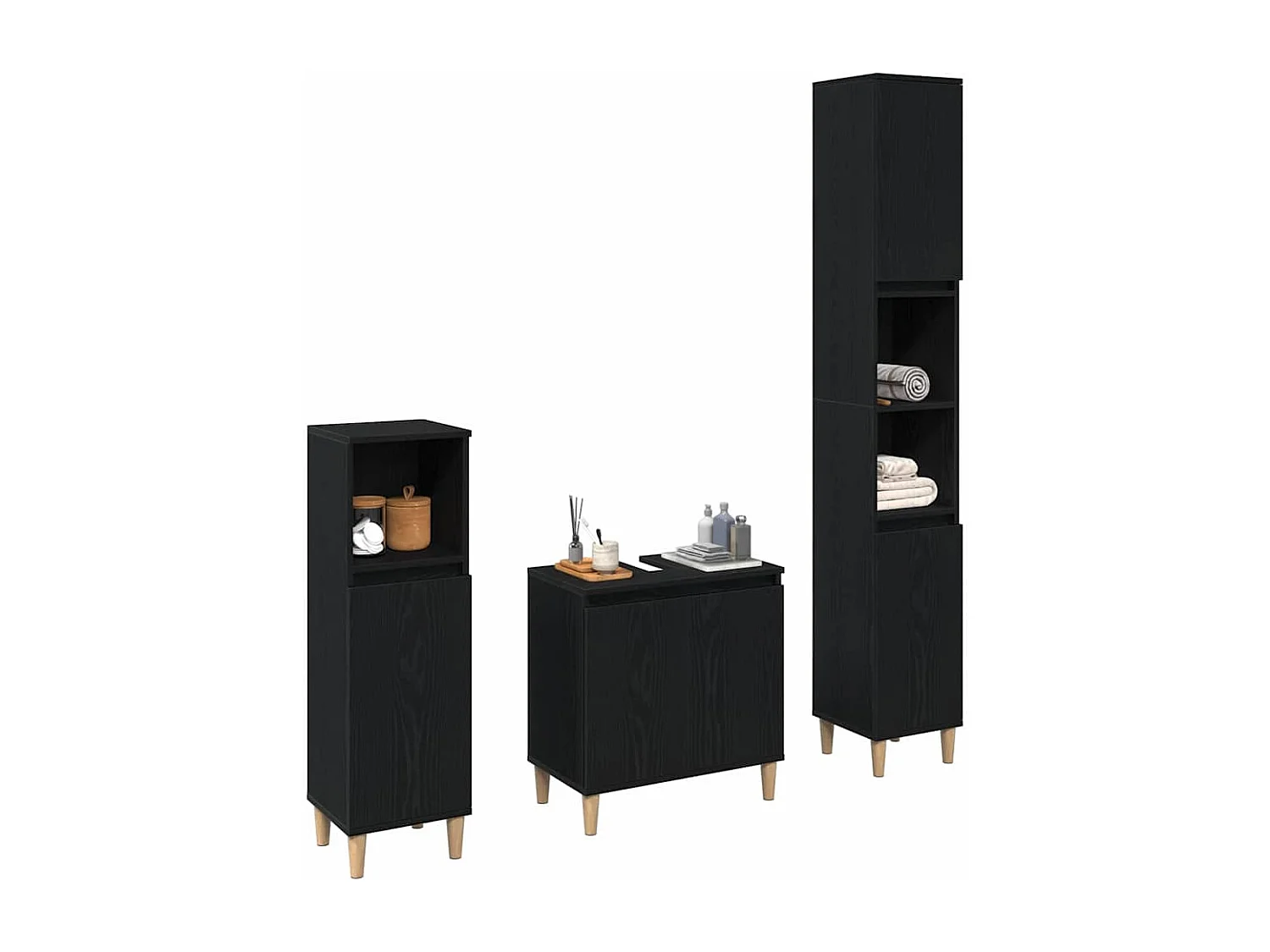 Conjunto de muebles de baño con almacenaje 3 piezas negro