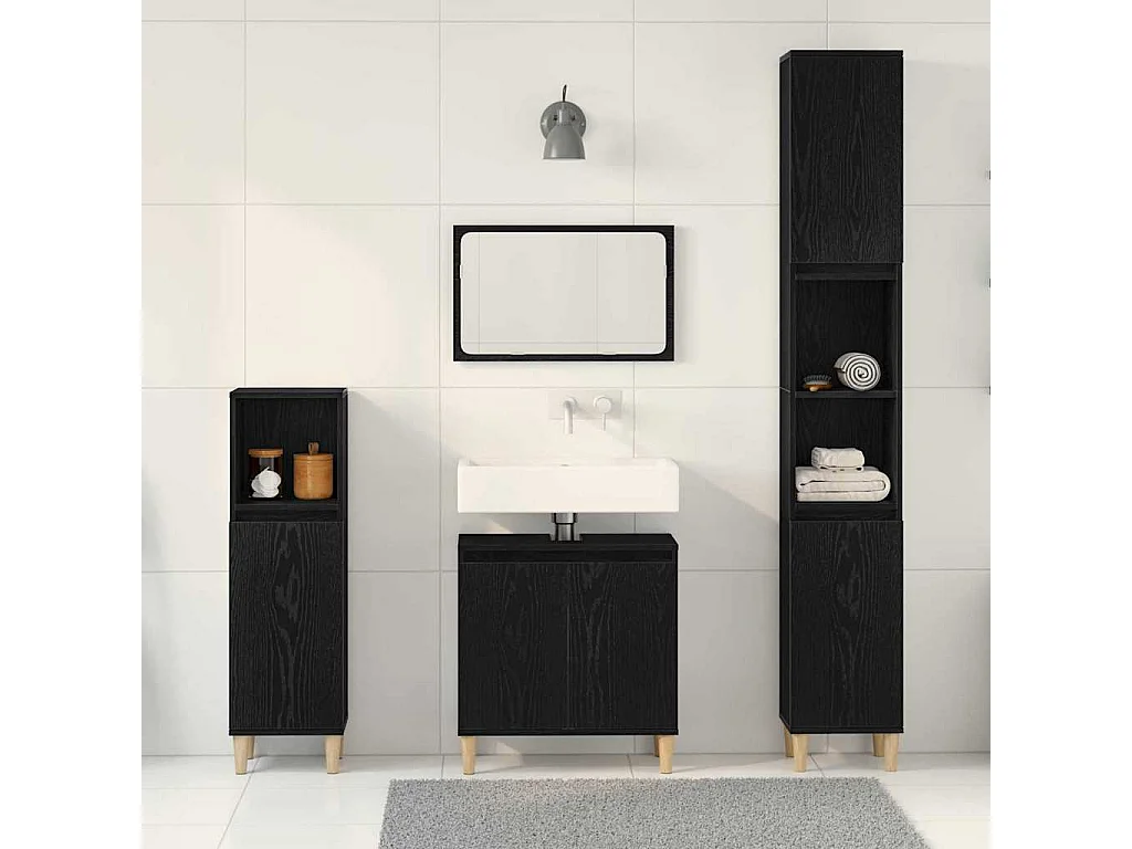 Conjunto de muebles de baño con almacenaje 3 piezas negro