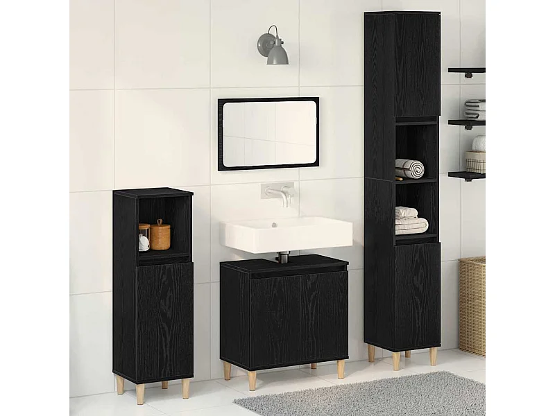 Ensemble de mobilier de salle de bain avec stockage 3 pcs Noir