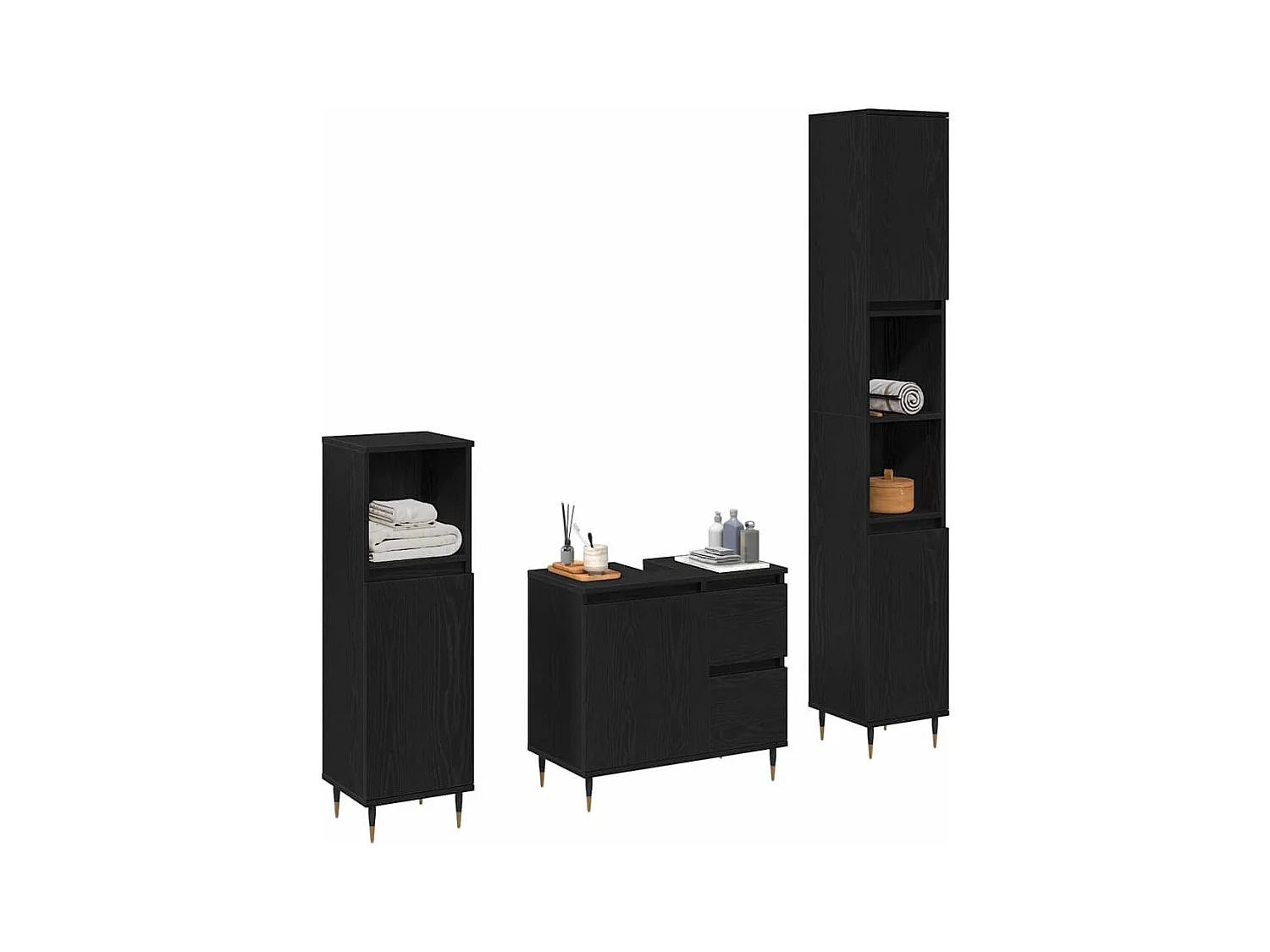 Badkamermeubelset met lade 3-delig Zwart eiken