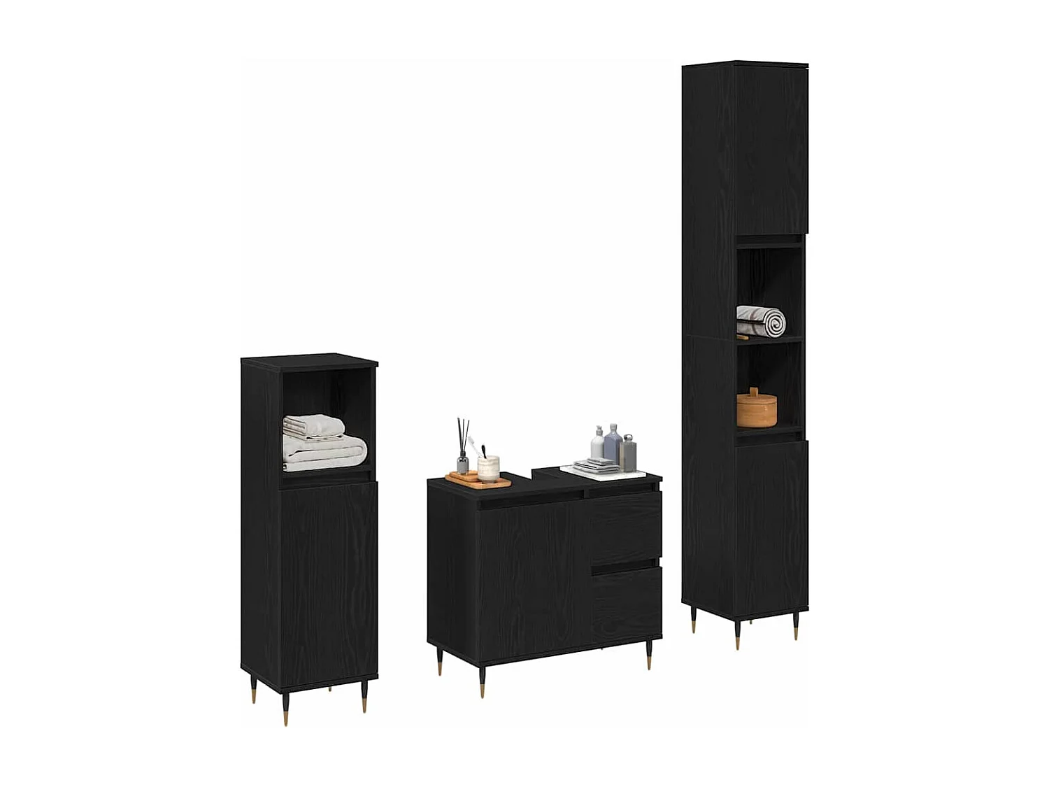 Set de meubles de salle de bain avec tiroir 3 pcs Chêne noir