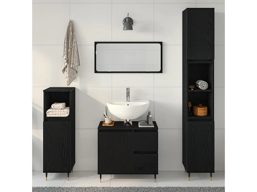 Set de meubles de salle de bain avec tiroir 3 pcs Chêne noir