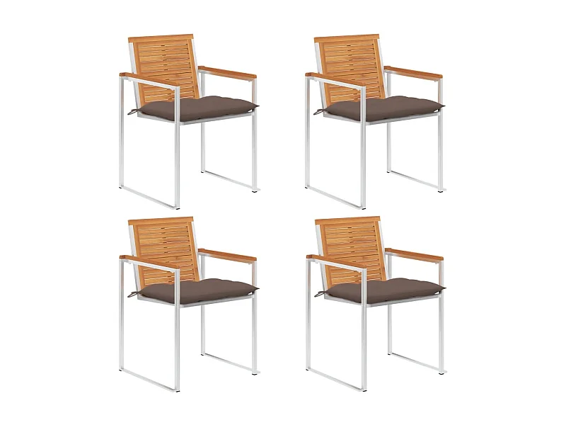 Chaises de jardin lot de 4 avec coussins Bois d'acacia massif