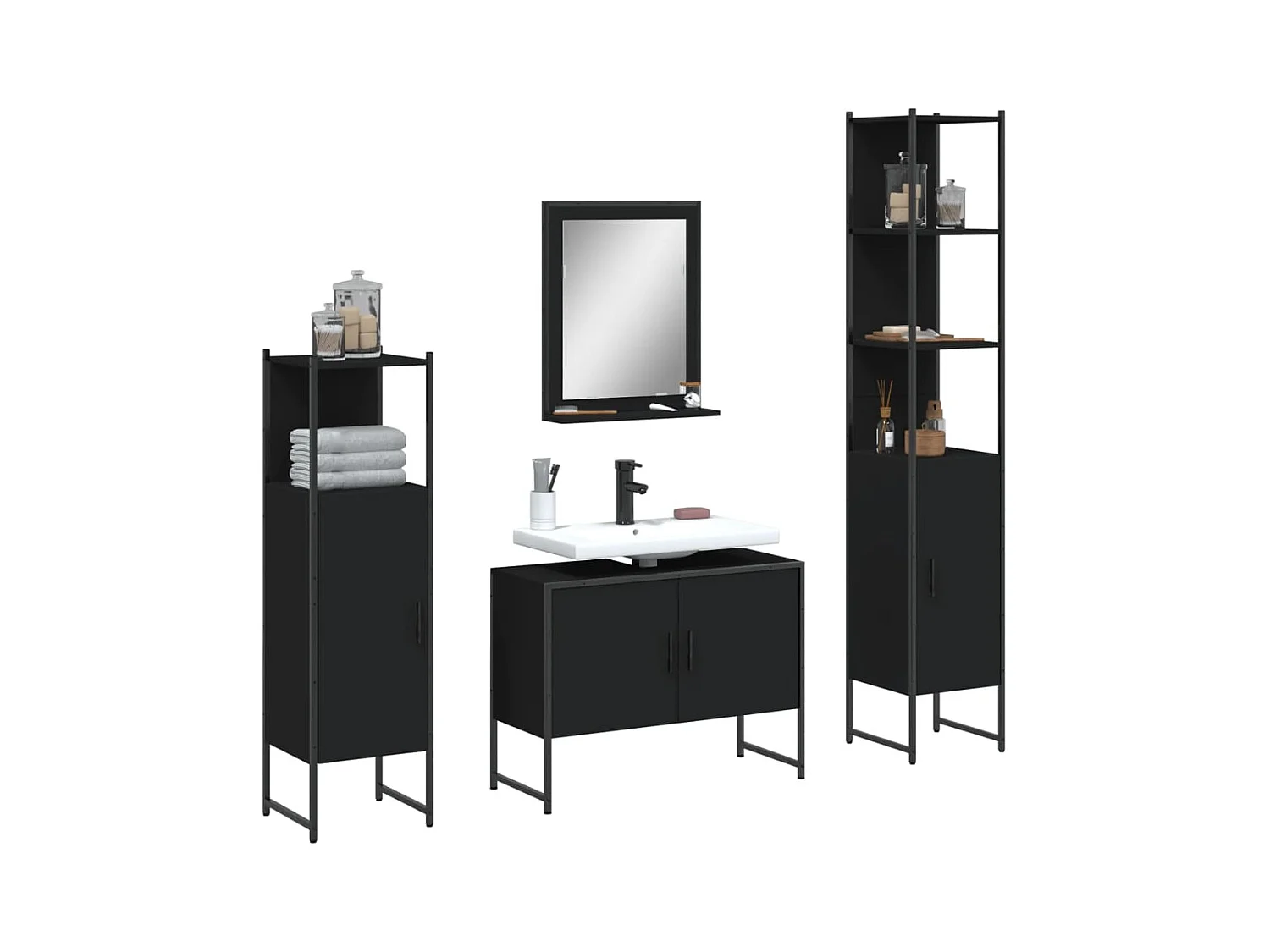 Ensemble d’armoires salle de bain 4 pcs noir bois d'ingénierie