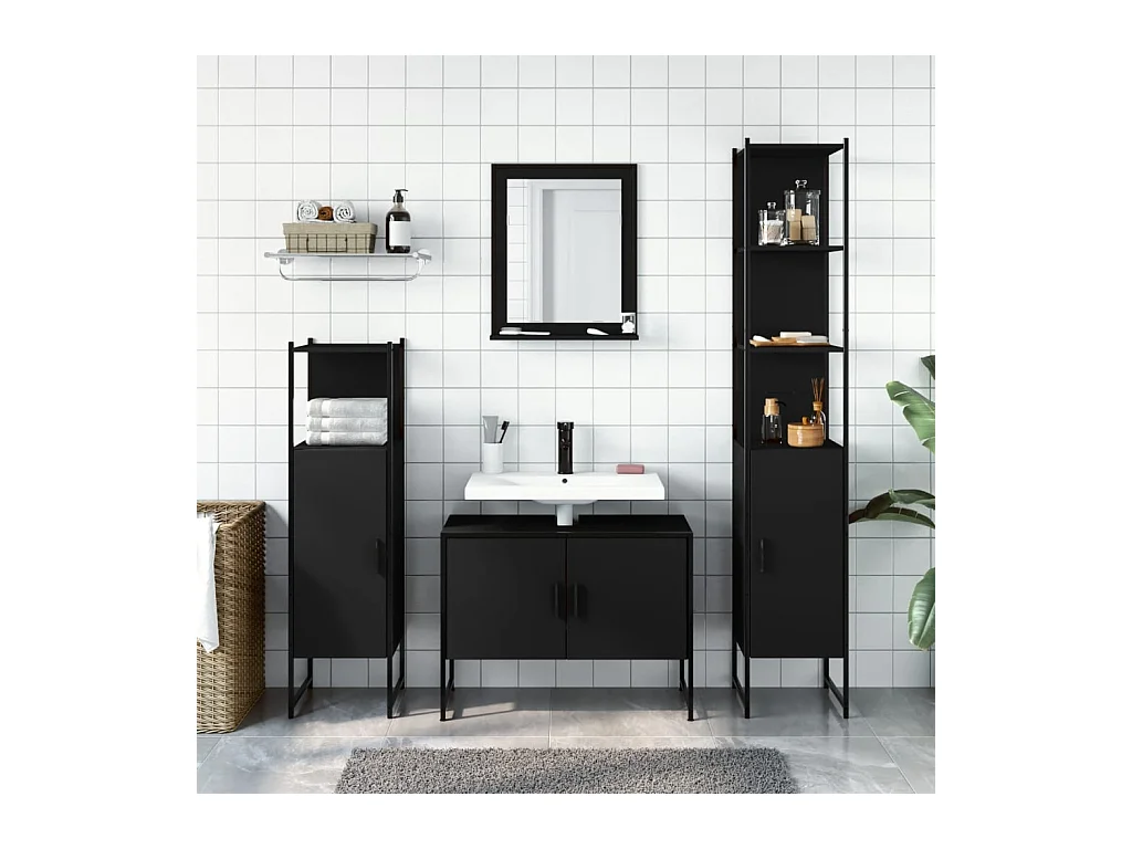 Ensemble d’armoires salle de bain 4 pcs noir bois d'ingénierie