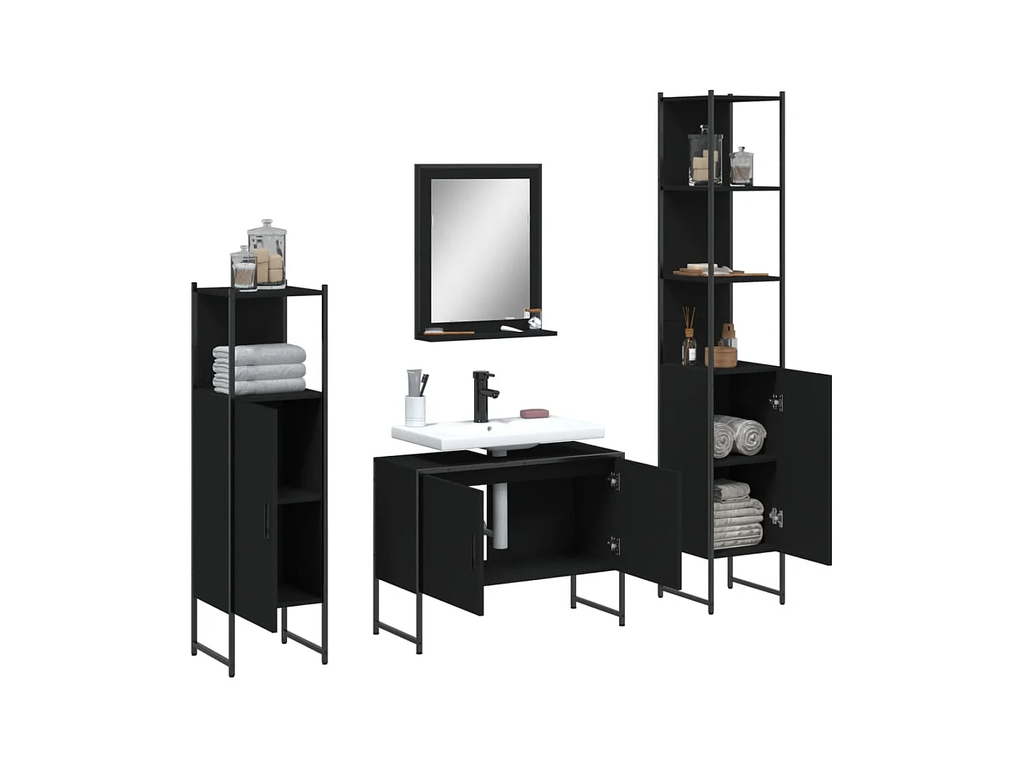 Ensemble d’armoires salle de bain 4 pcs noir bois d'ingénierie