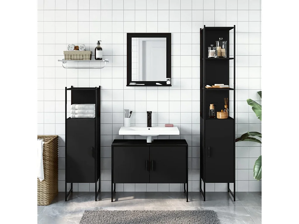 Ensemble d’armoires salle de bain 4 pcs noir bois d'ingénierie