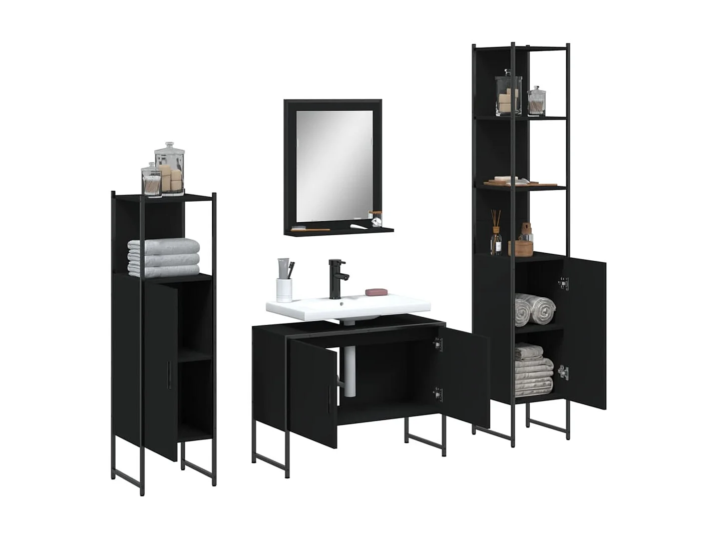 Ensemble d’armoires salle de bain 4 pcs noir bois d'ingénierie
