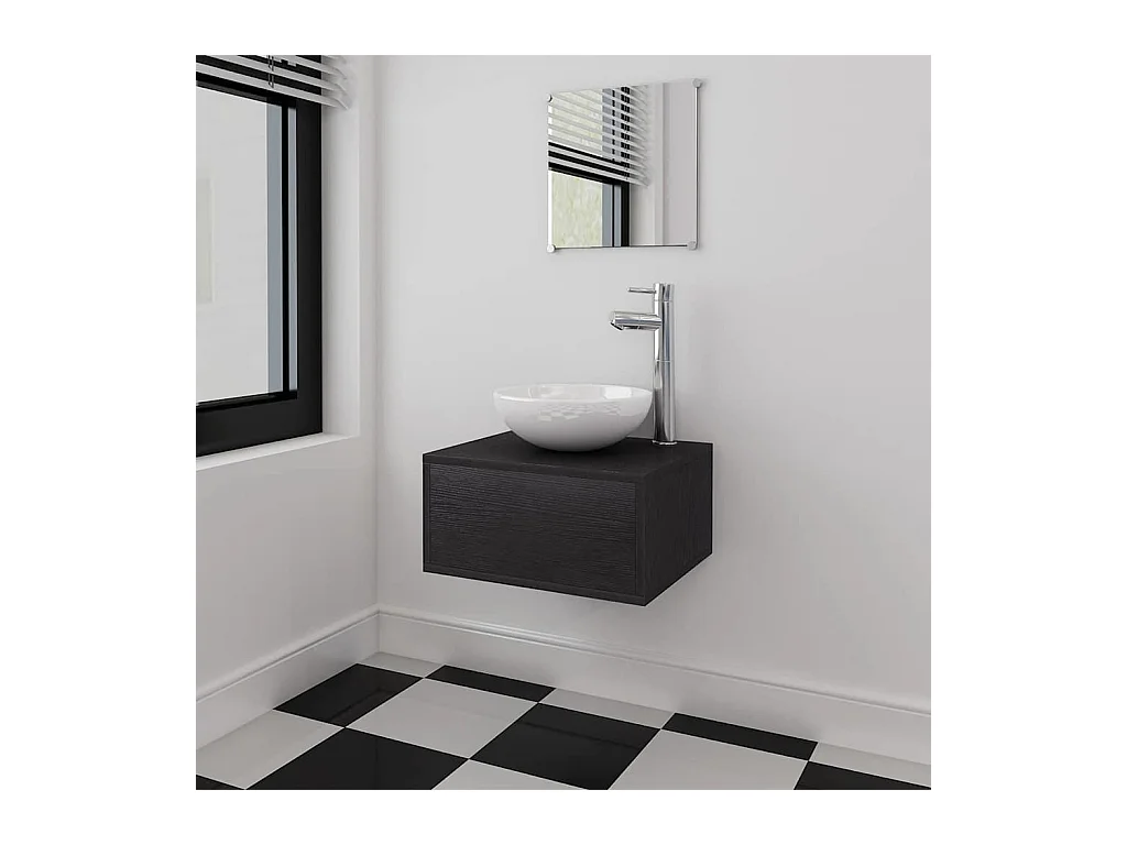 4-delige badkamerkast met wastafel en kraan Zwart