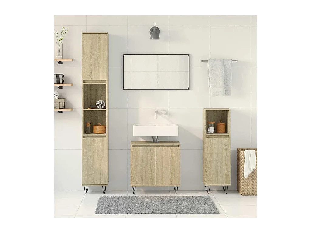 Conjunto de muebles de baño de 3 piezas roble sonoma