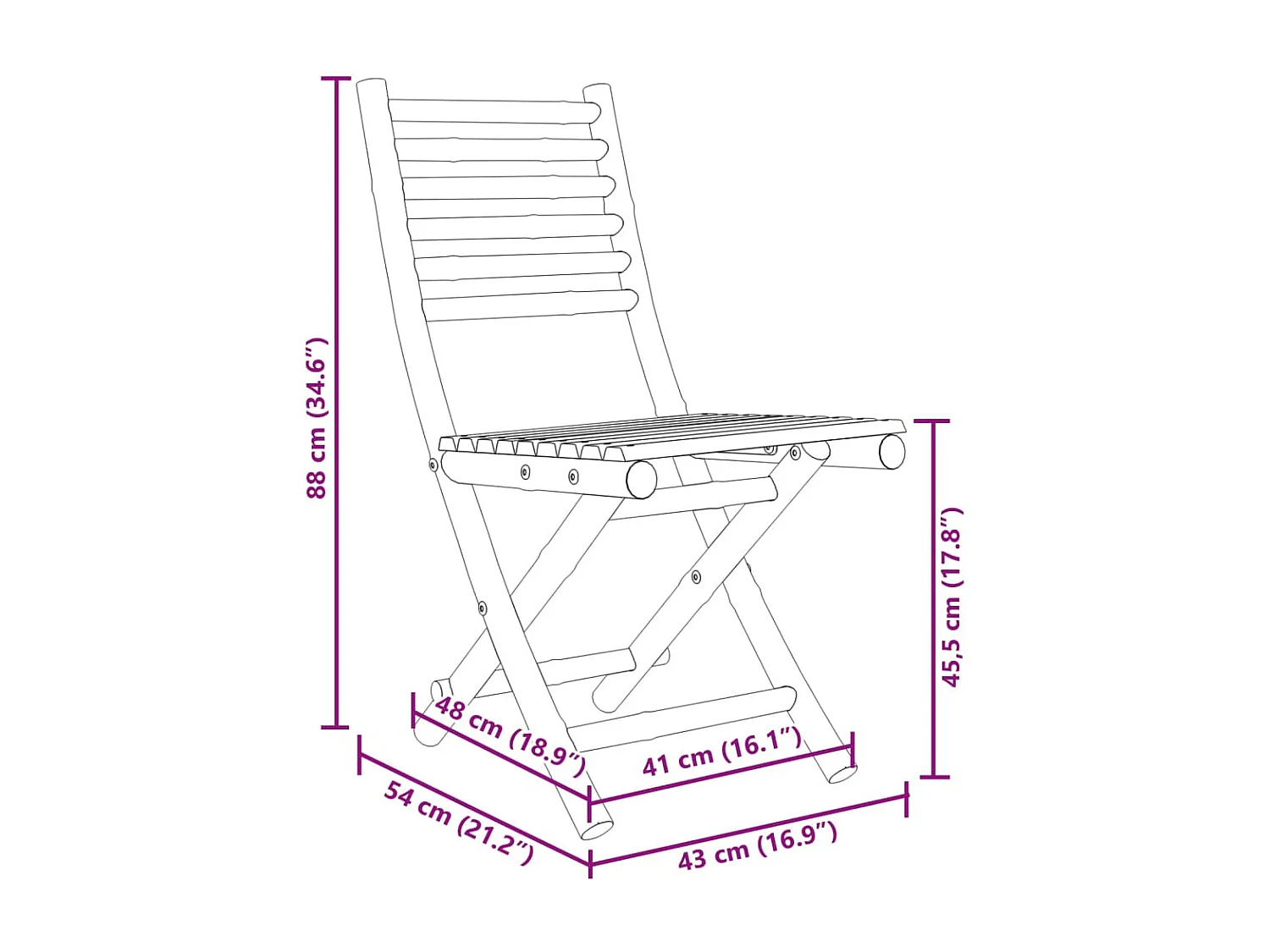 Chaises pliables de jardin lot de 8 43x54x88 cm bambou