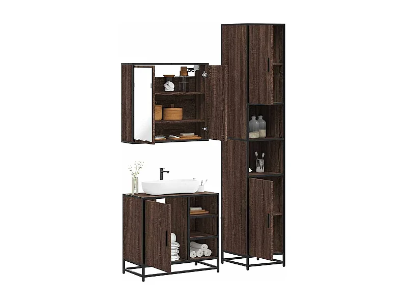 Set di mobili da bagno 3 pezzi Rovere marrone