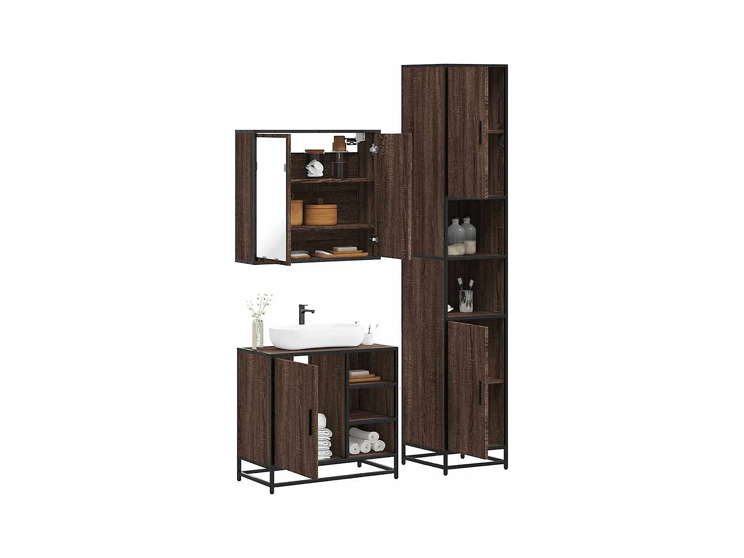 Ensemble de meubles de salle de bain 3 pcs Chêne marron