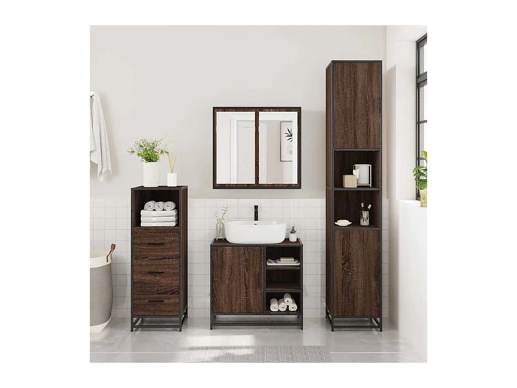 Ensemble de meubles de salle de bain 3 pcs Chêne marron