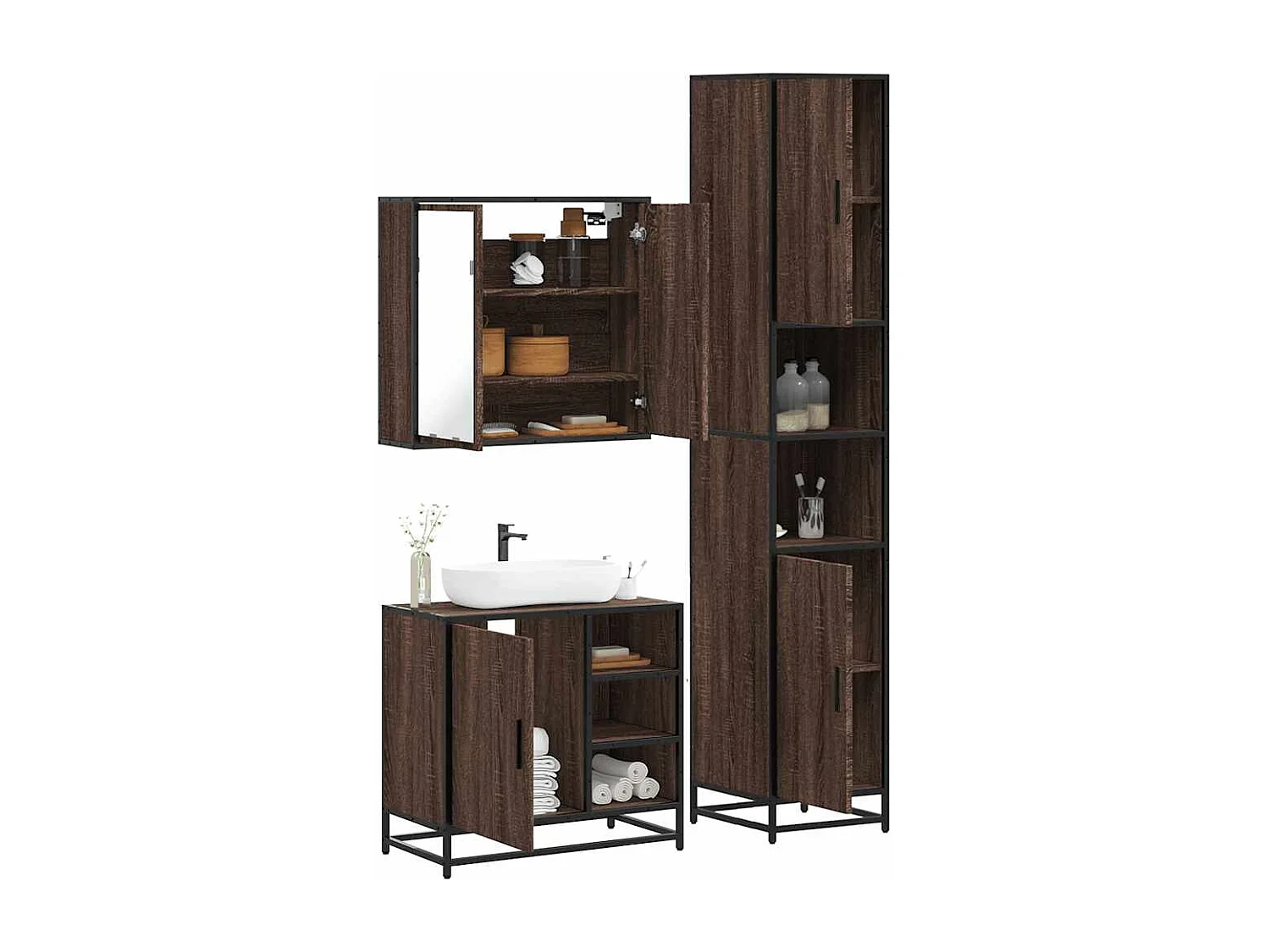 Ensemble de meubles de salle de bain 3 pcs Chêne marron