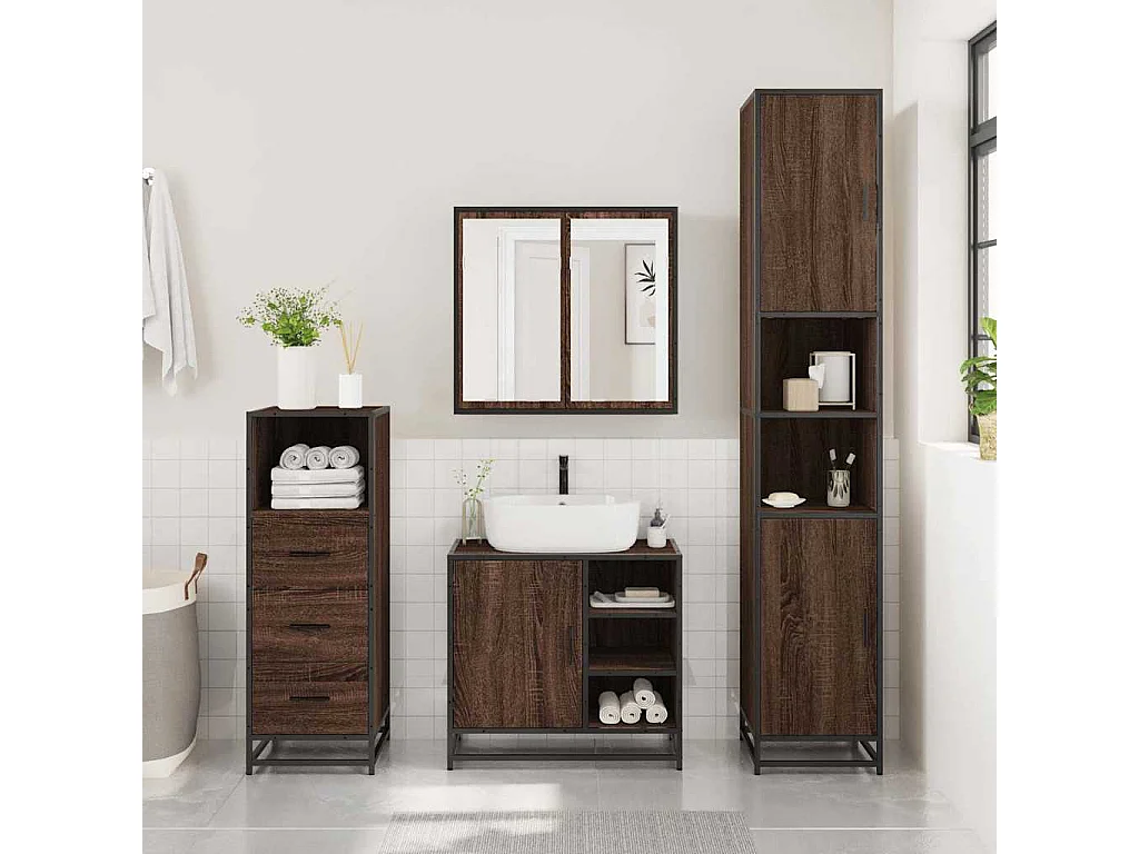 Ensemble de meubles de salle de bain 3 pcs Chêne marron