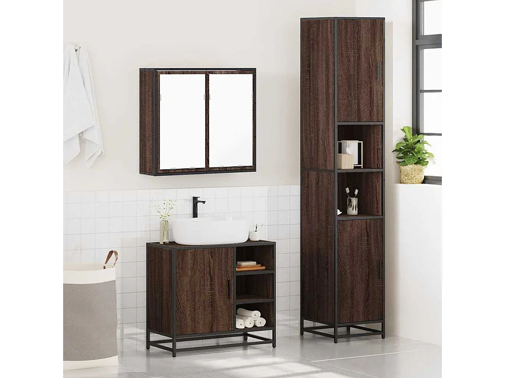 Ensemble de meubles de salle de bain 3 pcs Chêne marron