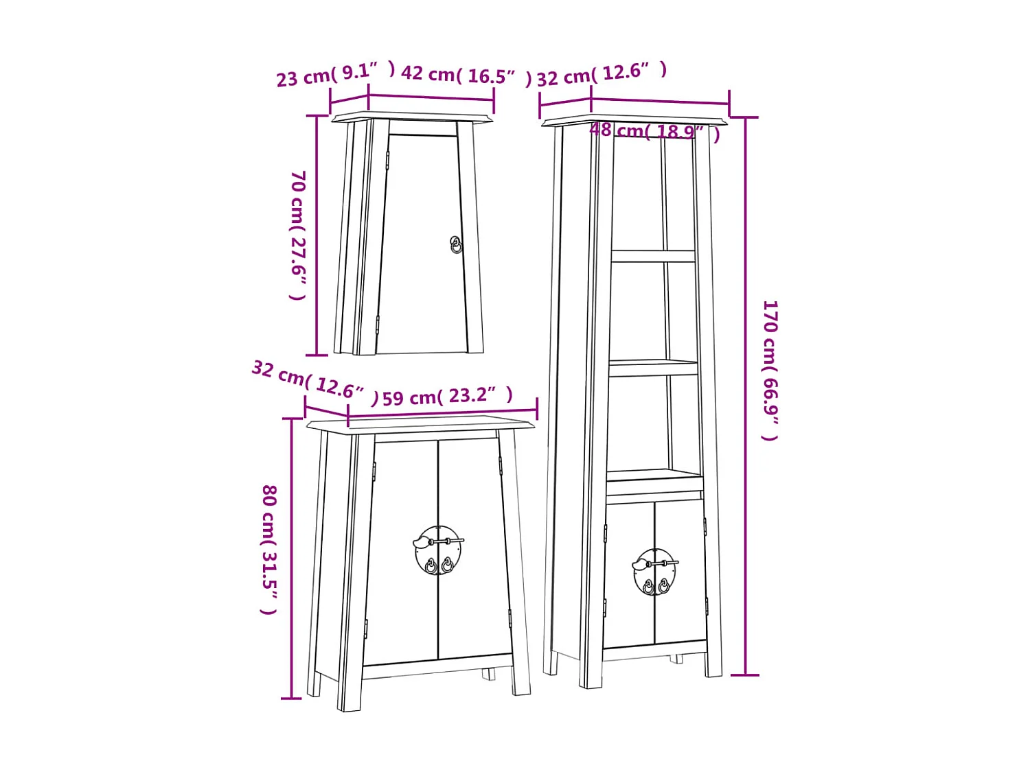 Ensemble de meubles de salle de bain 3 pcs bois de pin massif