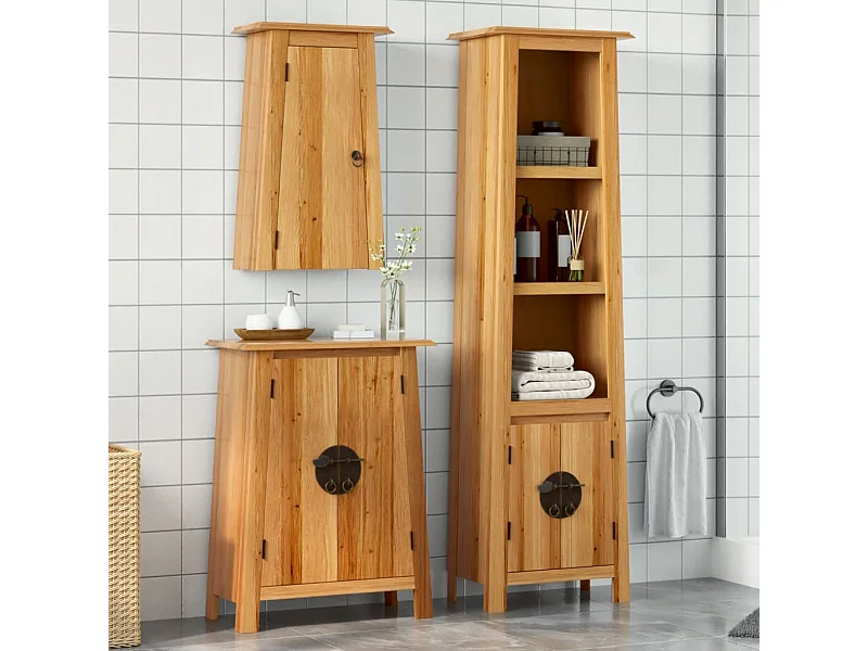 Set di mobili da bagno da 3 pezzi in legno massello di pino