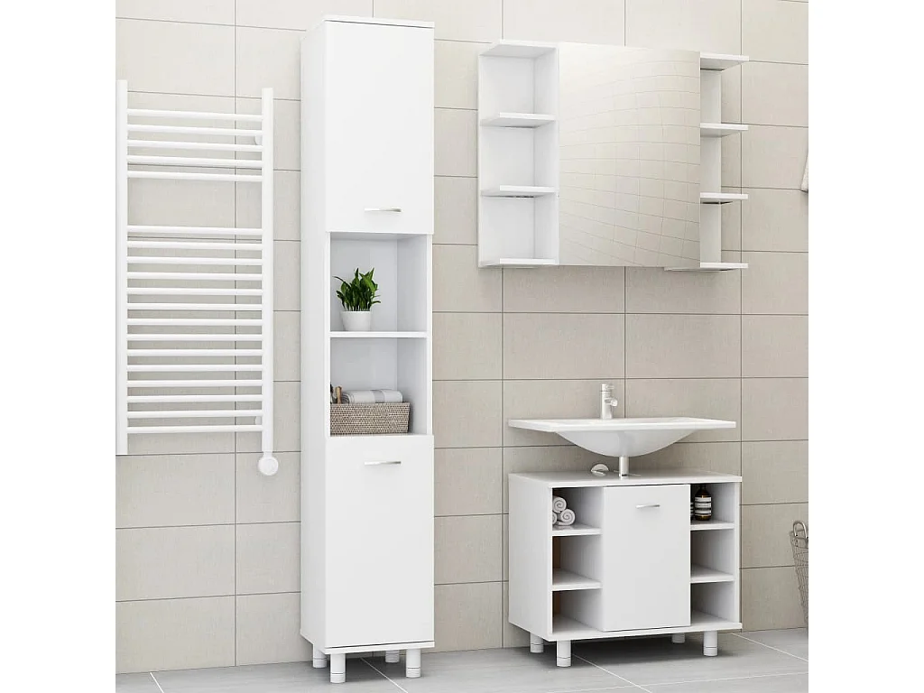 3-teiliges Badezimmermöbel-Set aus weißem Holzwerkstoff