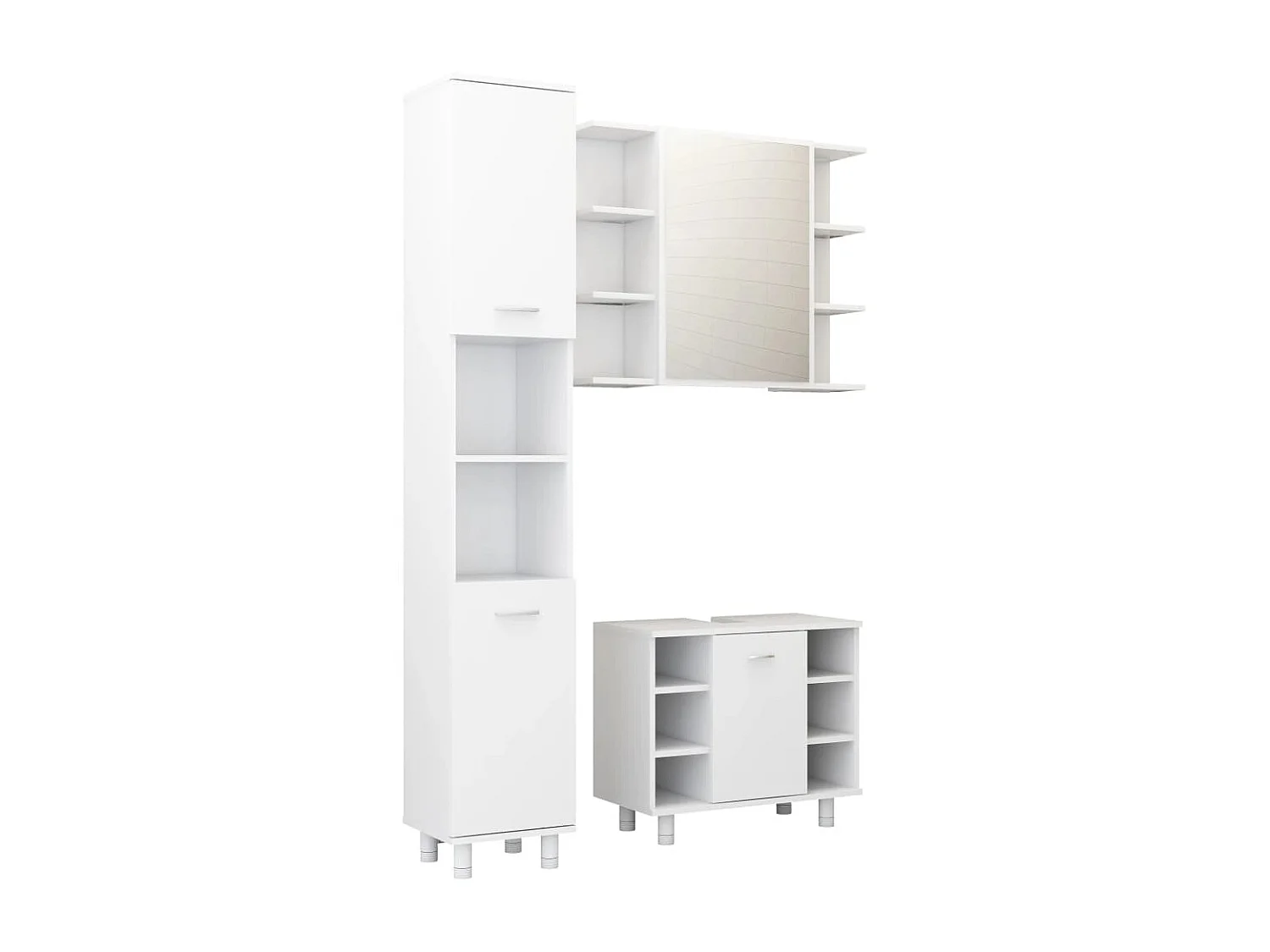 3-teiliges Badezimmermöbel-Set aus weißem Holzwerkstoff