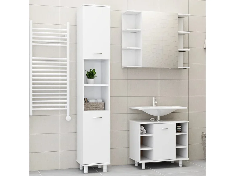 3-teiliges Badezimmermöbel-Set aus weißem Holzwerkstoff