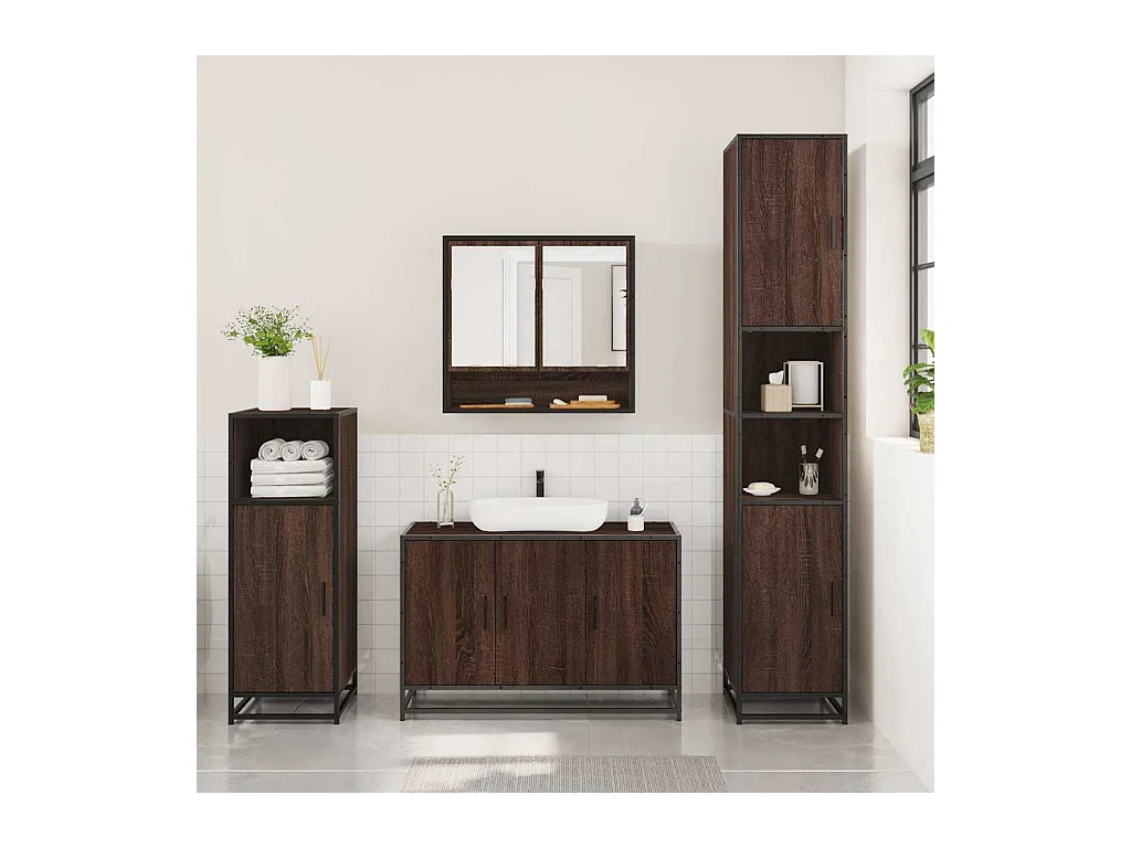 Set di mobili da bagno 3 pezzi Rovere marrone