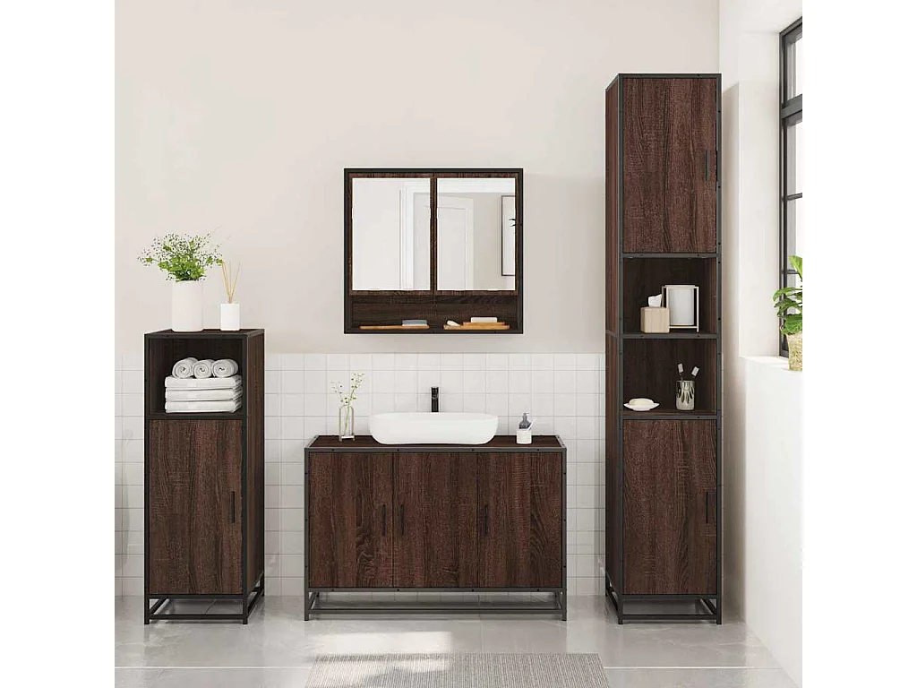 Ensemble de meubles de salle de bain 3 pcs Chêne marron