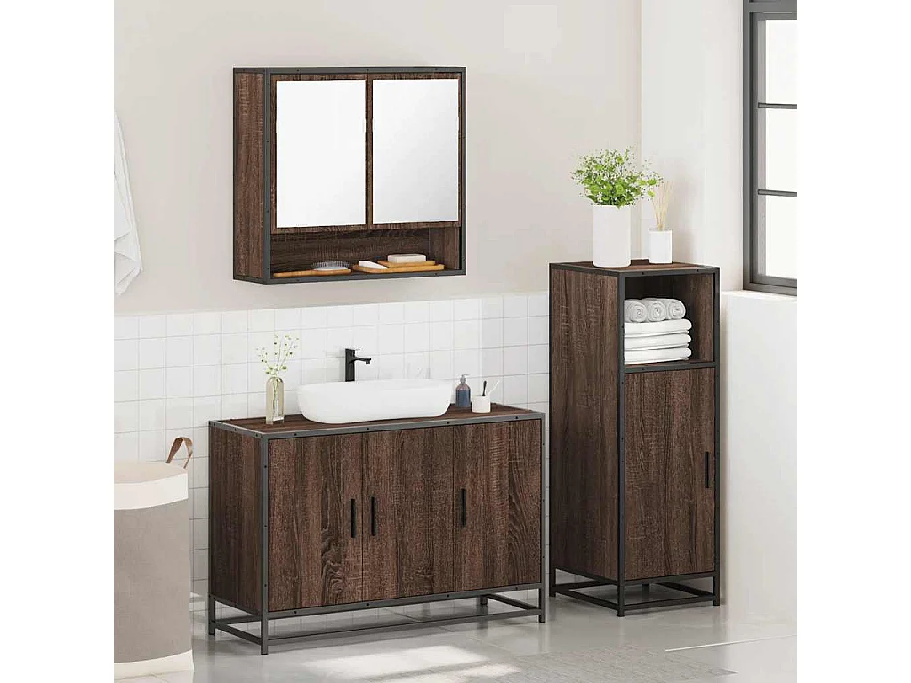 Ensemble de meubles de salle de bain 3 pcs Chêne marron