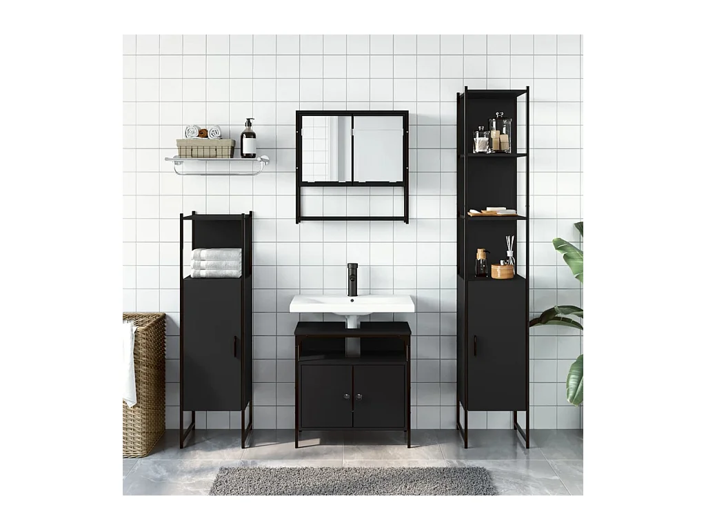 Ensemble de meubles salle de bain 4 pcs noir bois d'ingénierie
