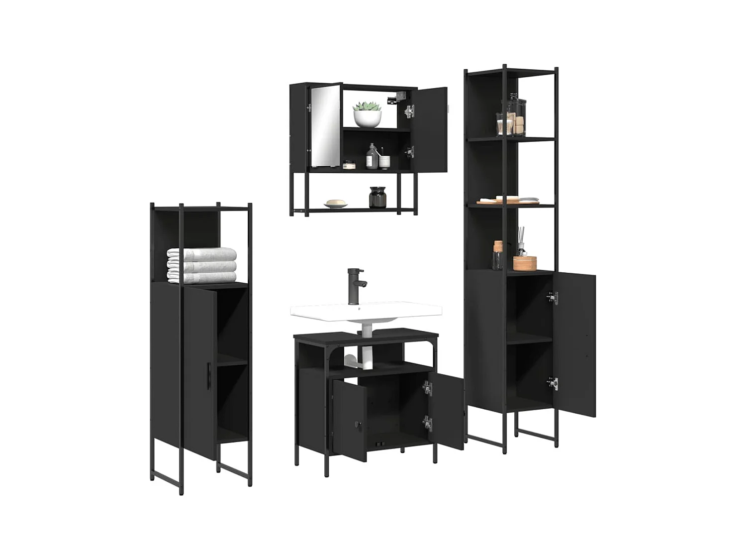 Ensemble de meubles salle de bain 4 pcs noir bois d'ingénierie