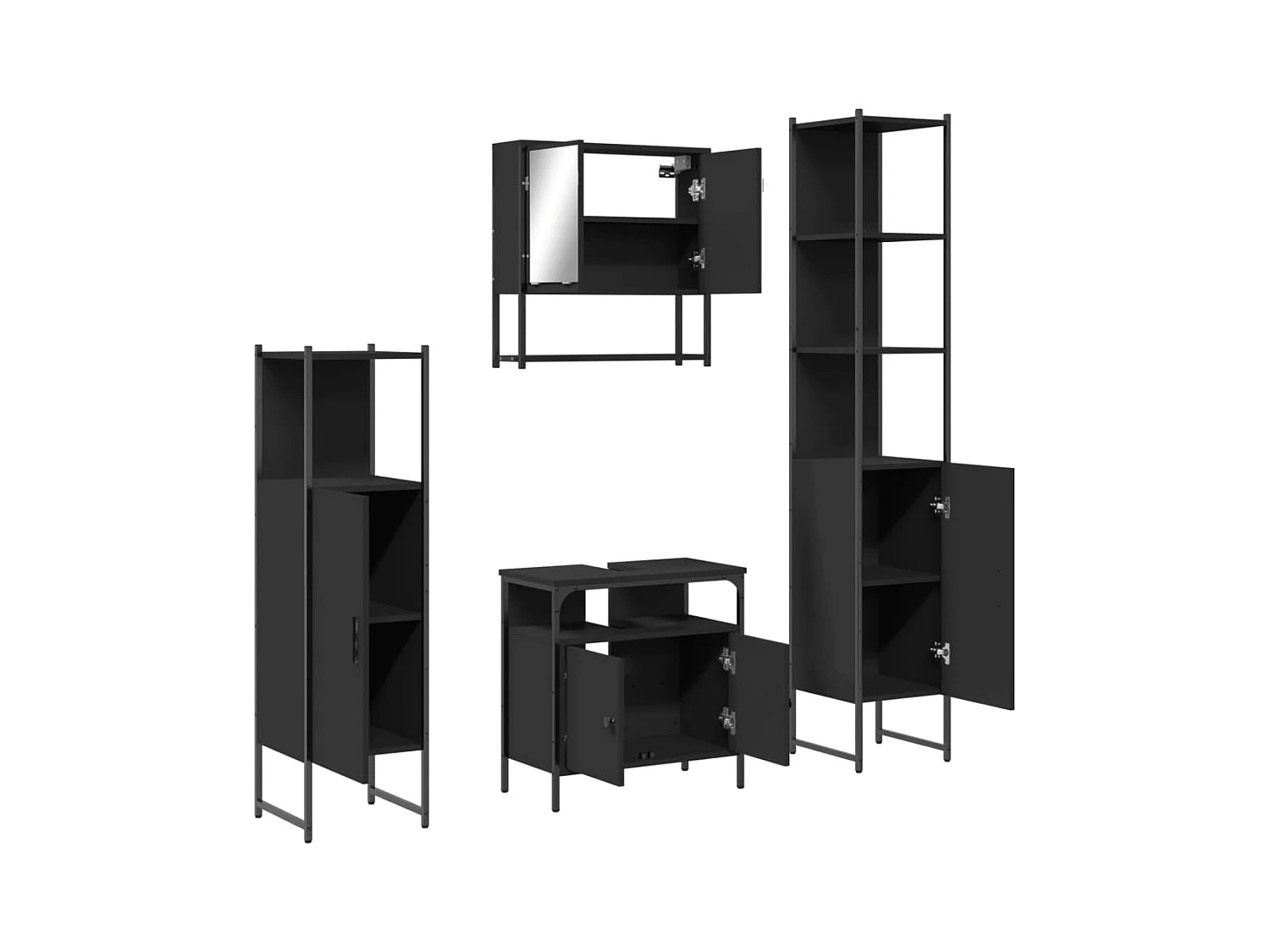 Ensemble de meubles salle de bain 4 pcs noir bois d'ingénierie