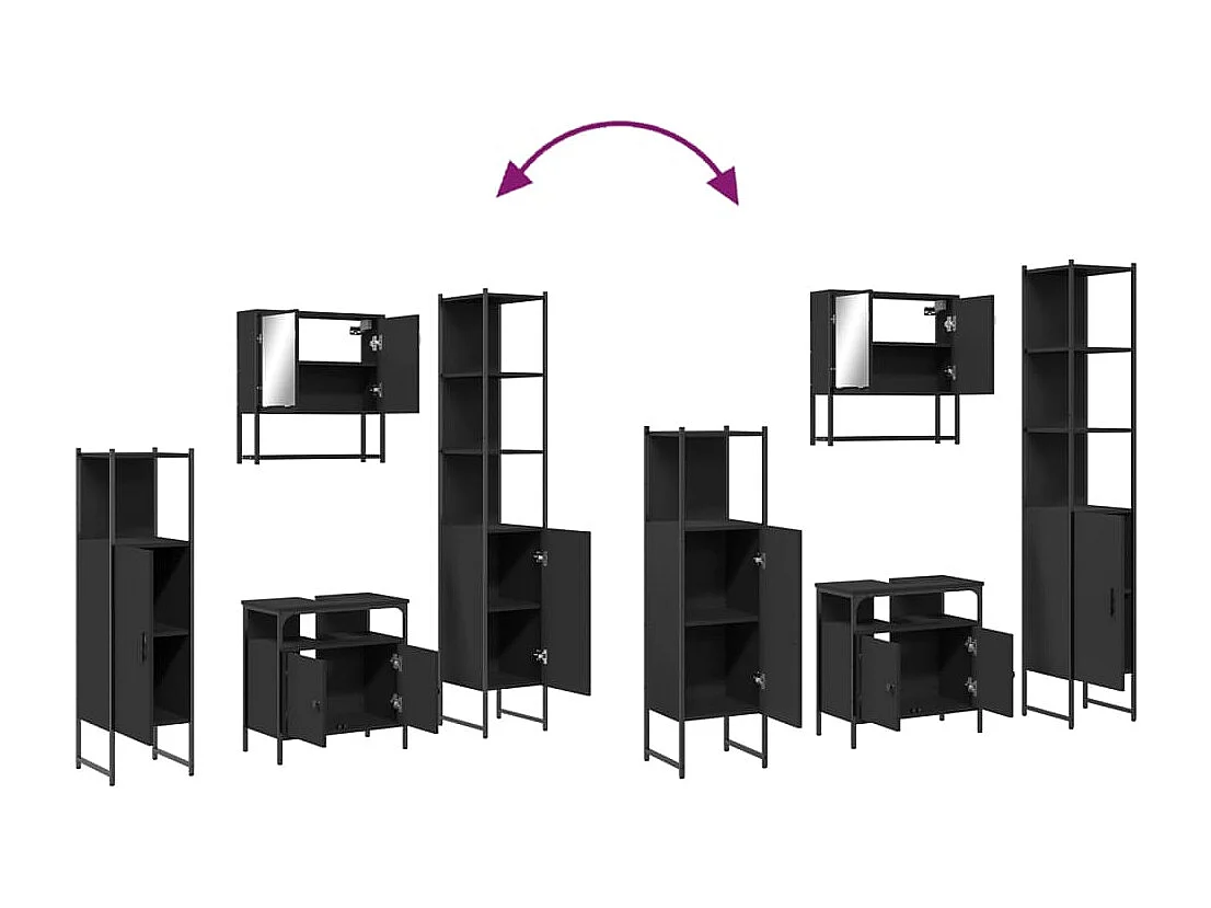 Ensemble de meubles salle de bain 4 pcs noir bois d'ingénierie