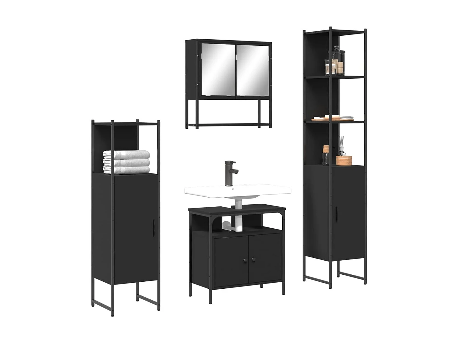 Ensemble de meubles salle de bain 4 pcs noir bois d'ingénierie