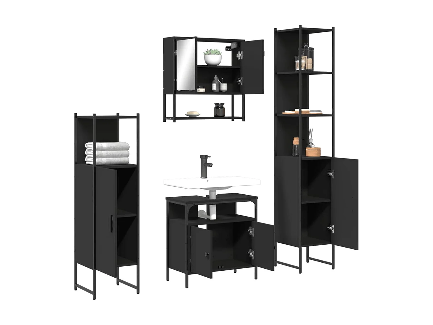 Ensemble de meubles salle de bain 4 pcs noir bois d'ingénierie