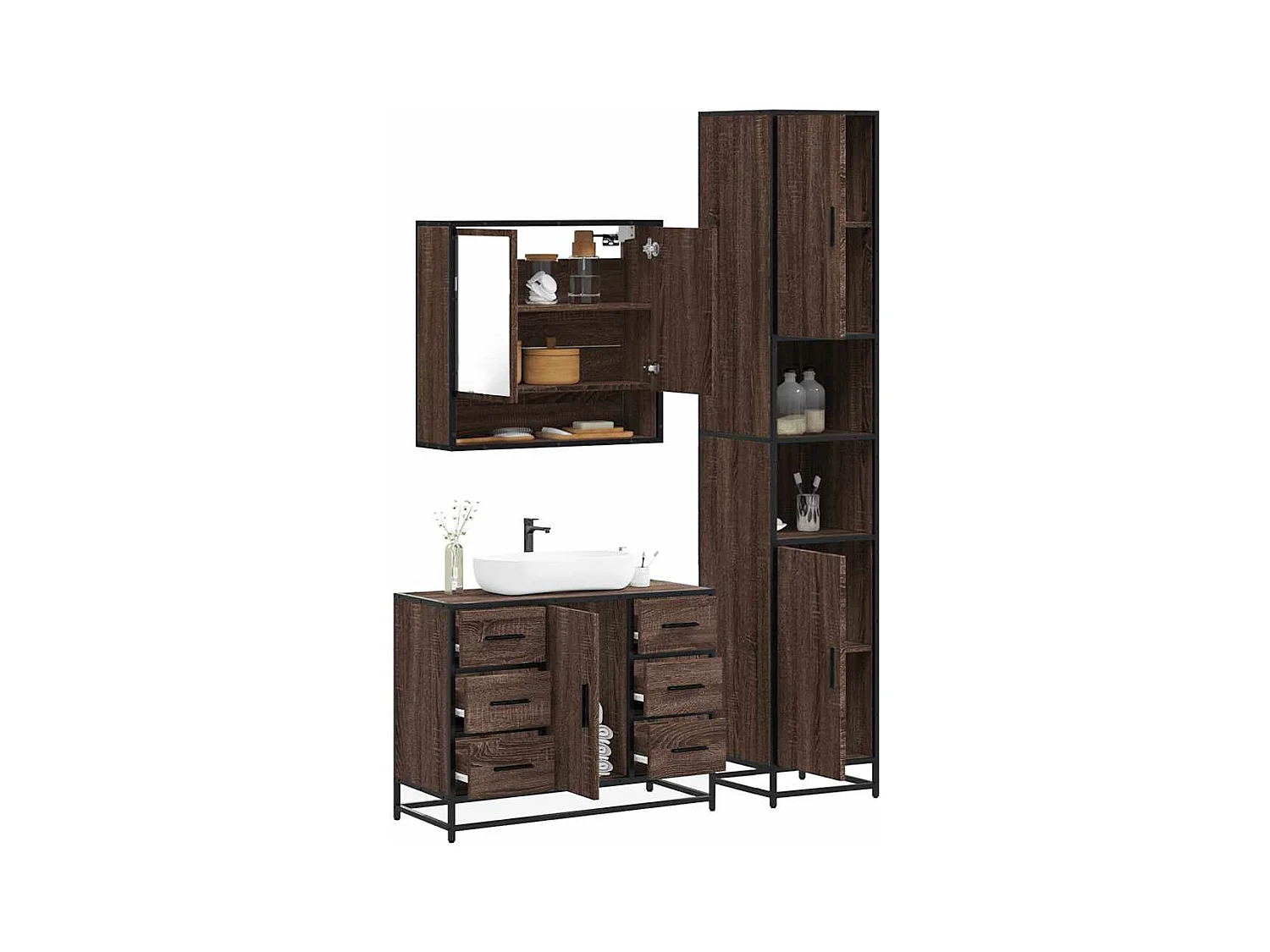 Ensemble de meubles de salle de bain 3 pcs Chêne marron