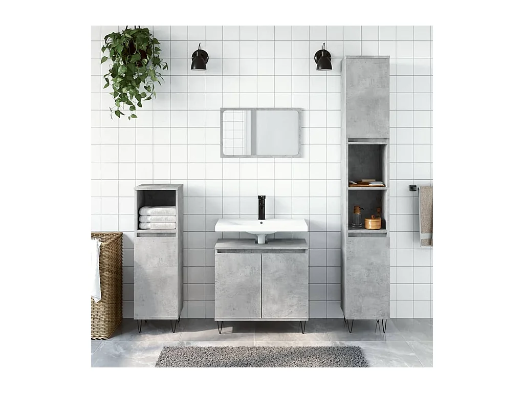 Ensemble d'armoires de salle de bain 3 pcs gris béton