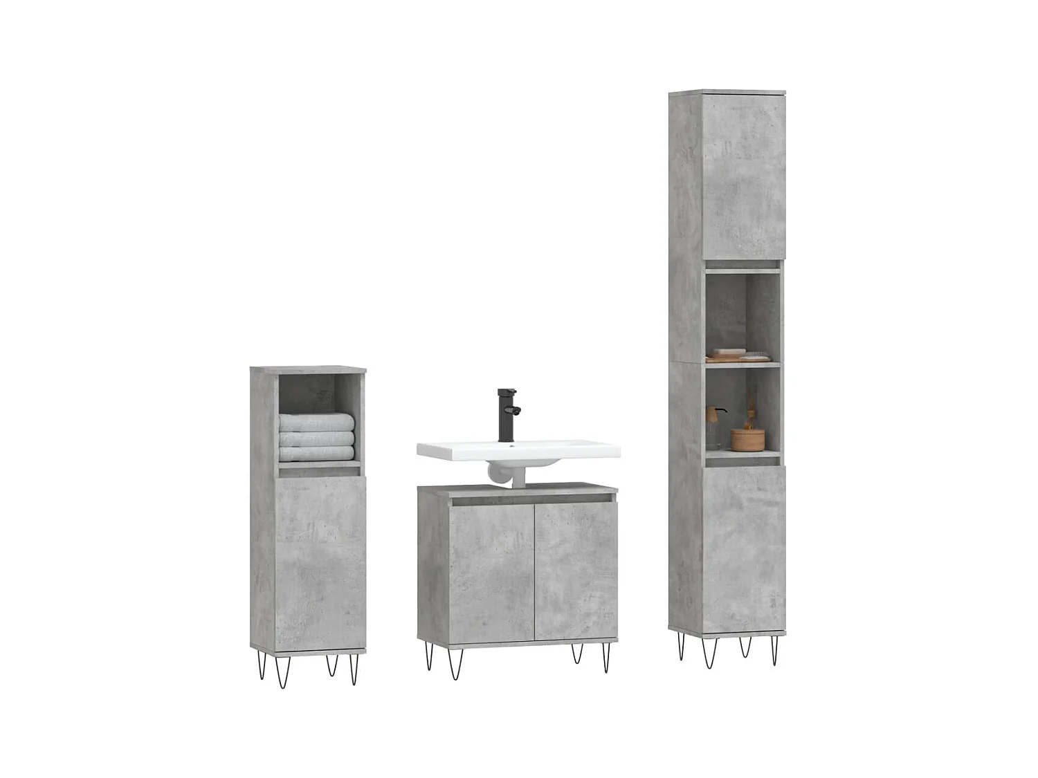 Ensemble d'armoires de salle de bain 3 pcs gris béton