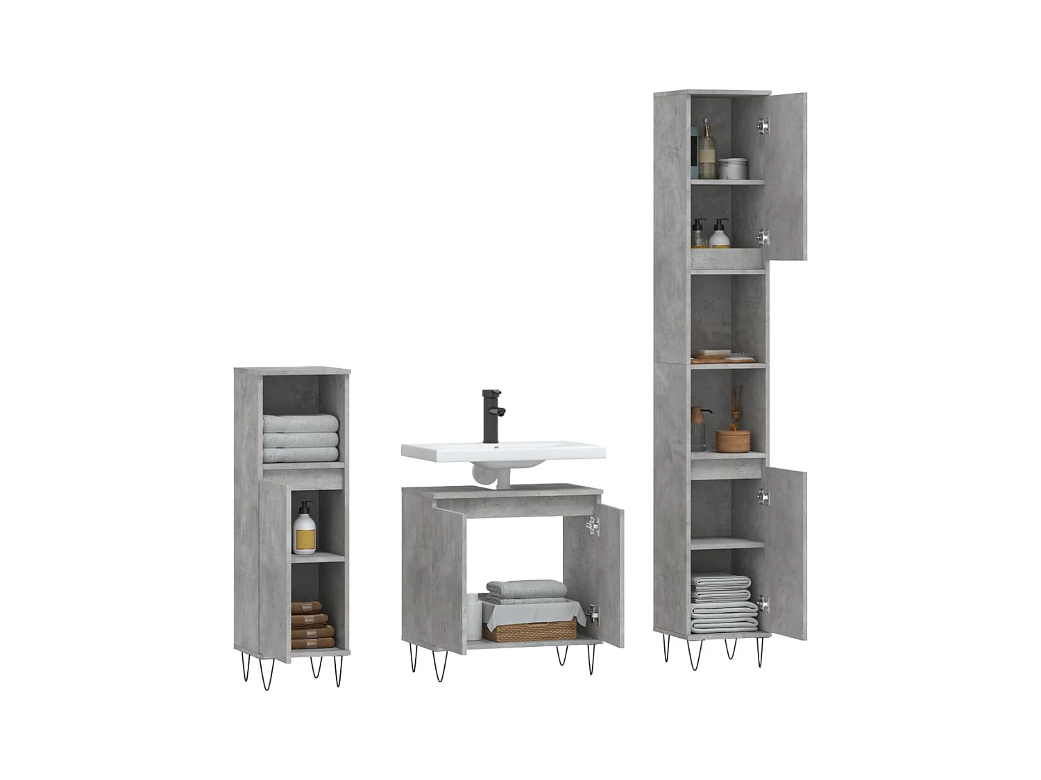 Ensemble d'armoires de salle de bain 3 pcs gris béton