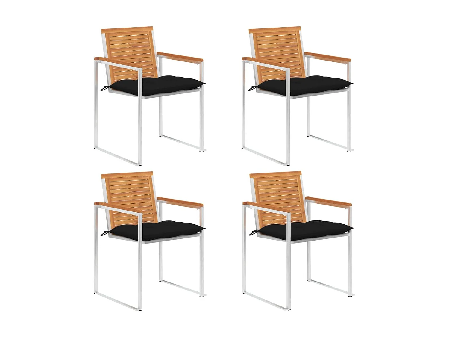 Chaises de jardin lot de 4 avec coussins Bois d'acacia massif