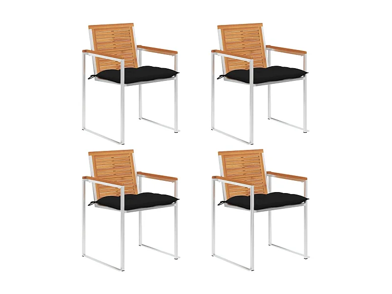 Chaises de jardin lot de 4 avec coussins Bois d'acacia massif