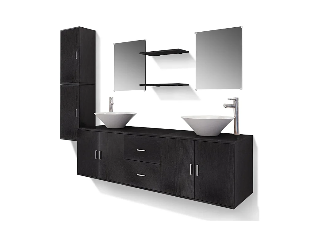 Mueble de baño de 11 piezas con lavabo y grifo Negro