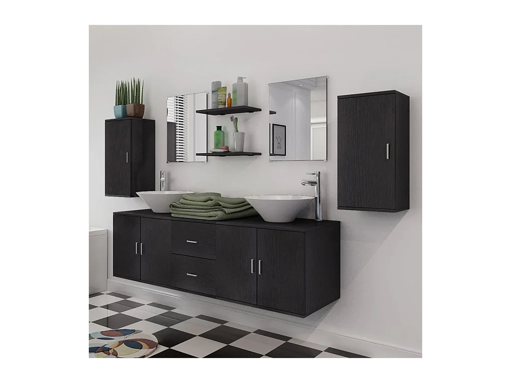 Mueble de baño de 11 piezas con lavabo y grifo Negro