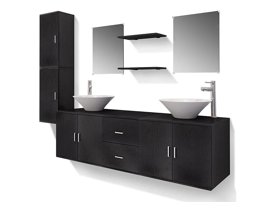 Mueble de baño de 11 piezas con lavabo y grifo Negro