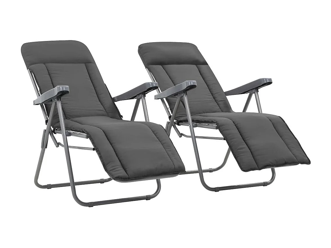 Sedie da giardino pieghevoli con cuscini, set da 2, grigio