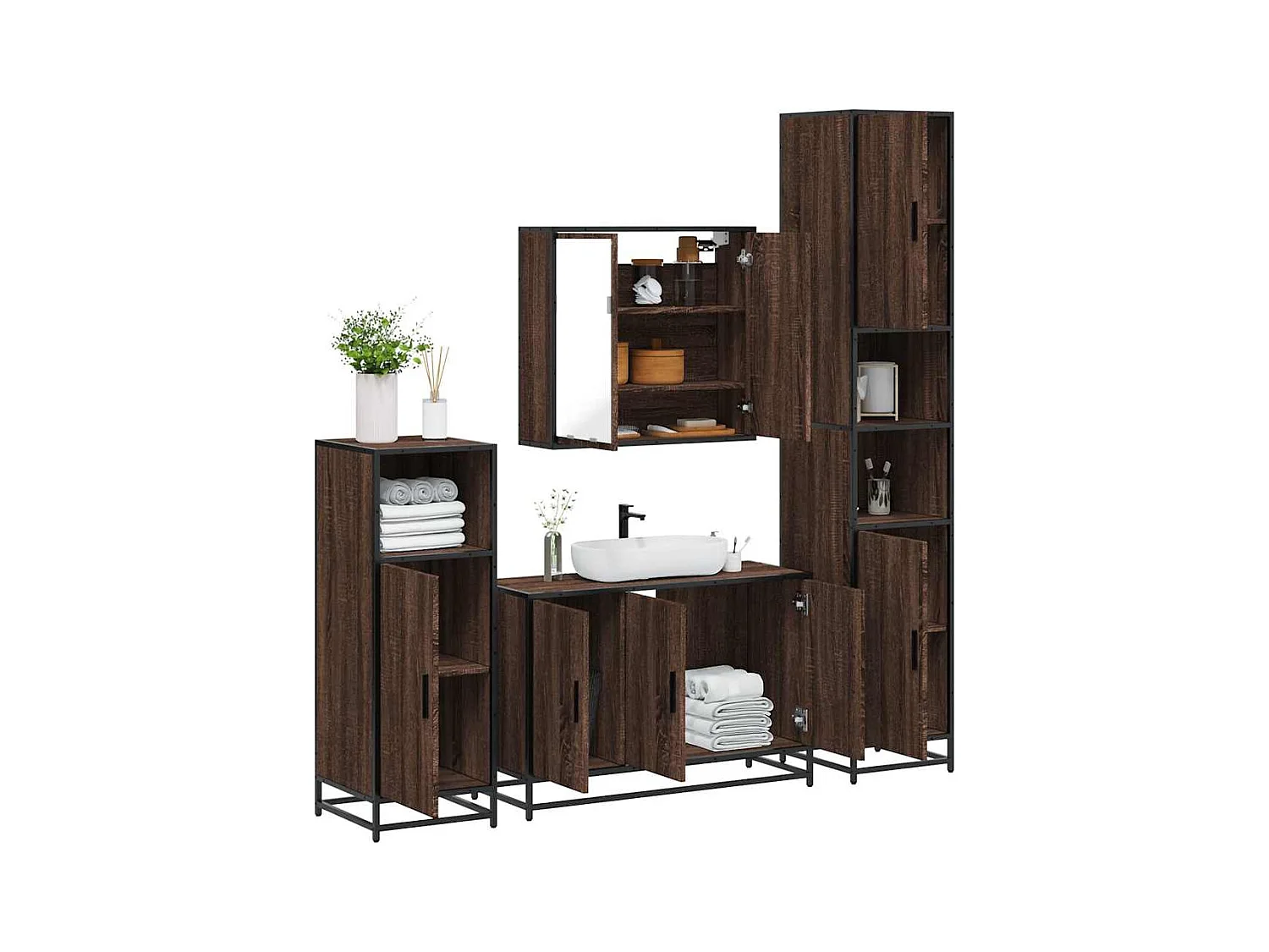 Conjunto de muebles de baño de 4 piezas roble marrón