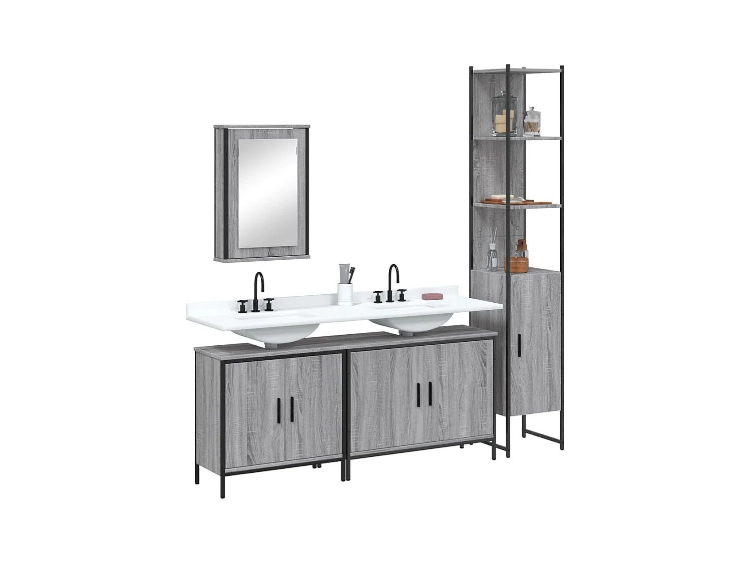 Ensemble de meubles de salle de bain 4 pcs Sonoma gris