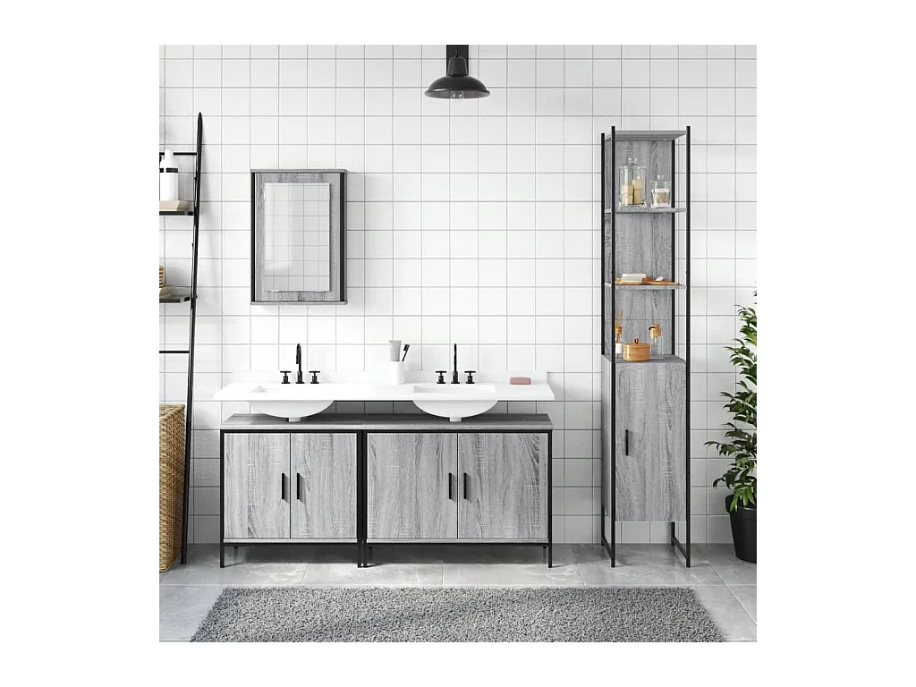 Ensemble de meubles de salle de bain 4 pcs Sonoma gris