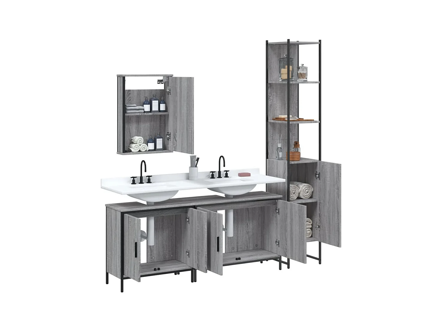 Ensemble de meubles de salle de bain 4 pcs Sonoma gris